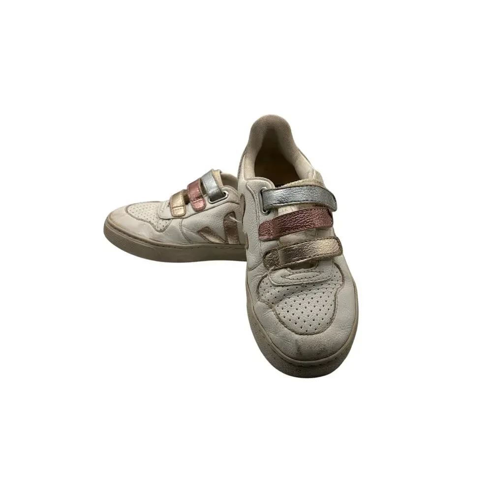 Veja Kids White Leather Sneakers Rose Gold Size 1 Girls Shoes Metallic School